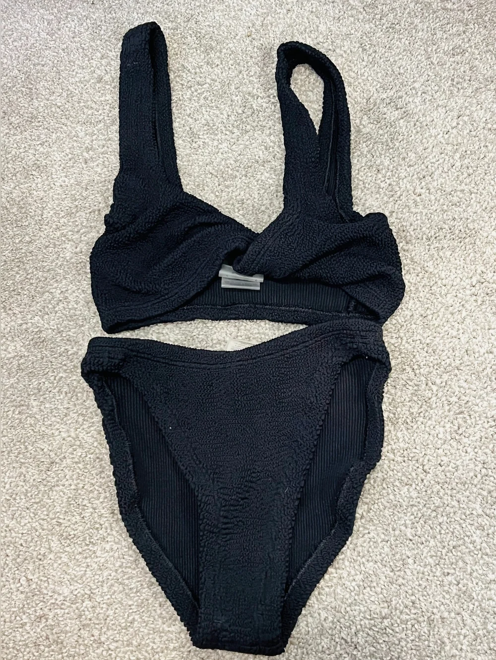 Hunza G Jamie Bikini - Textured Black Two-Piece Swim Set - One Size